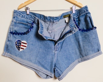 Femme Men’s Plus Size USA Pride Cutoff Denim Jean Short Shorts - Size 44 - American Pride