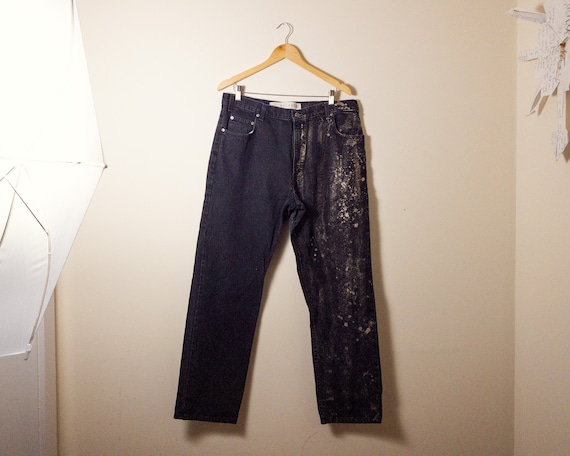 Grunge Bleached Men's Black Denim Jeans 
