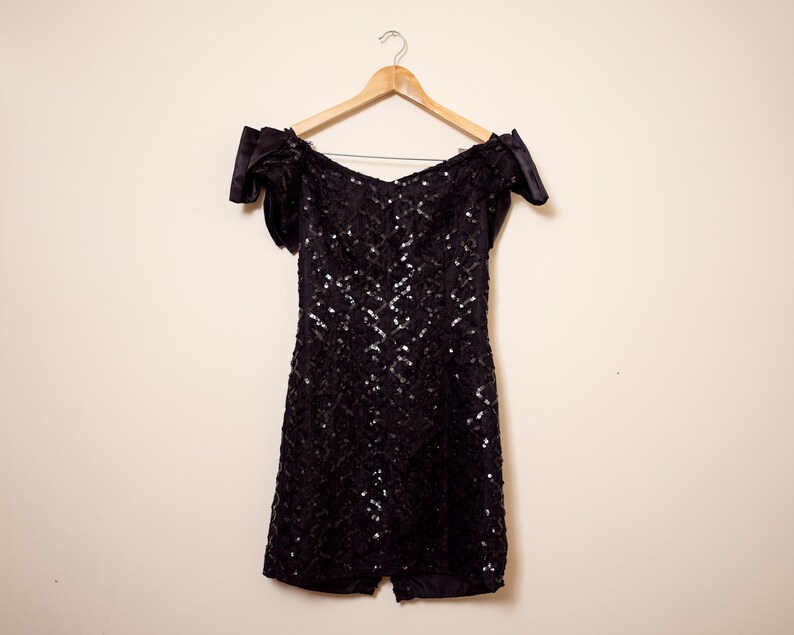 Vintage Black Dress \u2014 1980s Black Sequin Party Dress By Nadine \u2014 Size Small Medium