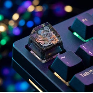 Steampunk Gear Resin Keycap – Black Gold Time Mechanism SA R1 Profile, Cherry MX Mechanical Keyboard Accessory, Gift for Him Silver