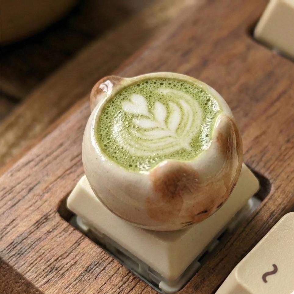 Cute Cat Coffee 3D Keycap – Kawaii Latte Art Mechanical Keyboard Key, Cherry MX Compatible, Cozy Desk Aesthetic Gift, Gifts for Her and Him