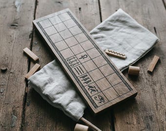 Handmade Senet Board Game, Ancient Egyptian Strategy Set, Solid Beech Wood Gift
