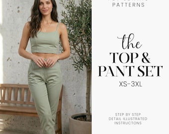 Top and Pant Set Sewing Pattern Two Piece Set Sewing Pattern PDF | Top Pants Two Piece Lounge Outfit PDF Pant Set Sewing Pattern