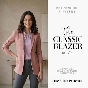 Patrones de costura para blazers - Patrón de costura para mujer - Chaqueta cruzada con forro - Patrón de costura moderno - Patrón de chaqueta - Patrón de blazer