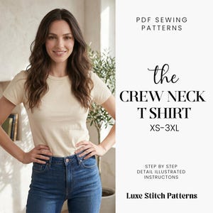 Fit T-Shirt Sewing Pattern, Beginner Crew Neck Tee Women's Crew Neck T-Shirt Sewing Pattern | Beginner Friendly Basic T-Shirt Pattern PDF