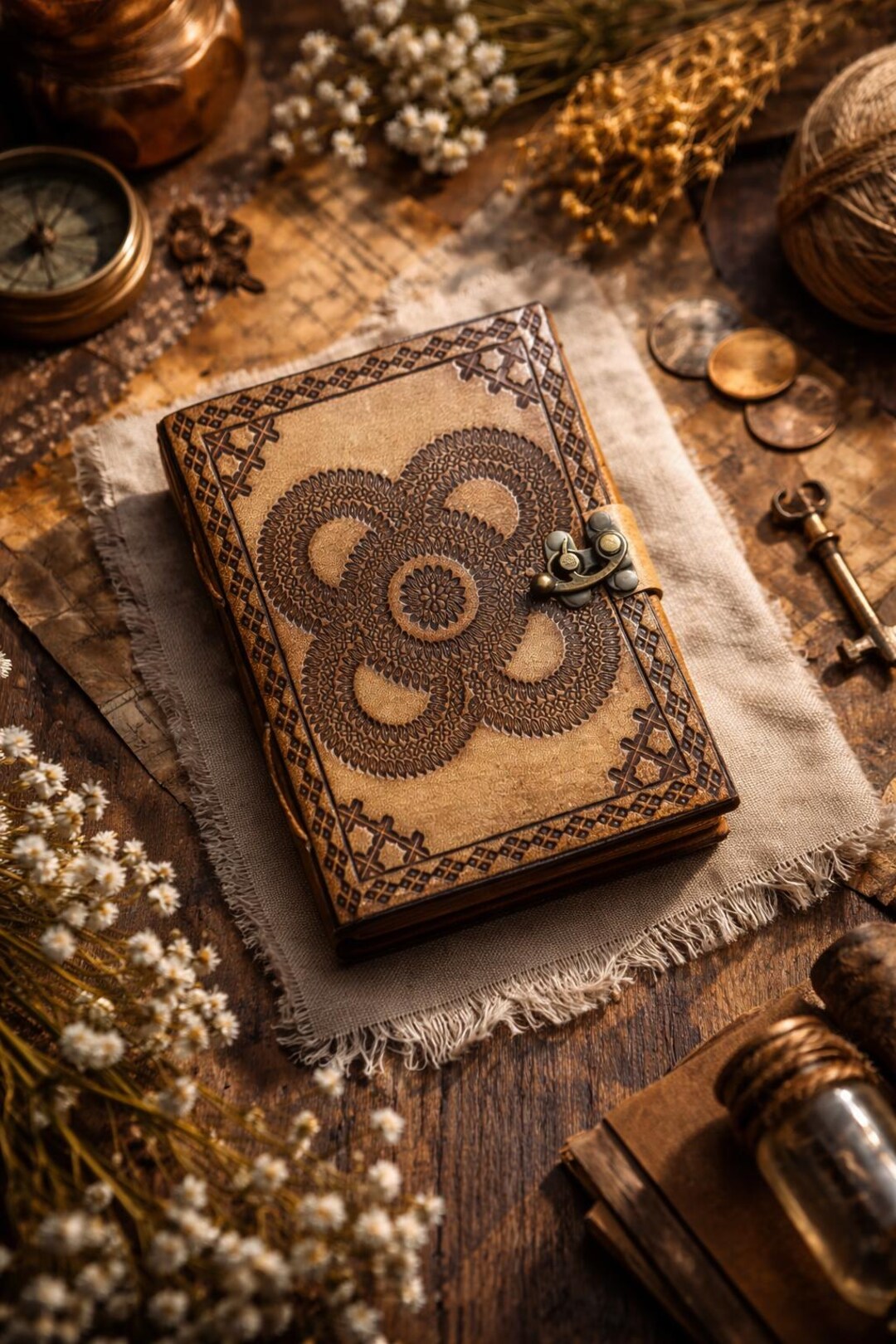 Handmade Embossed Leather Journal With Lock | Vintage Travel Diary ...