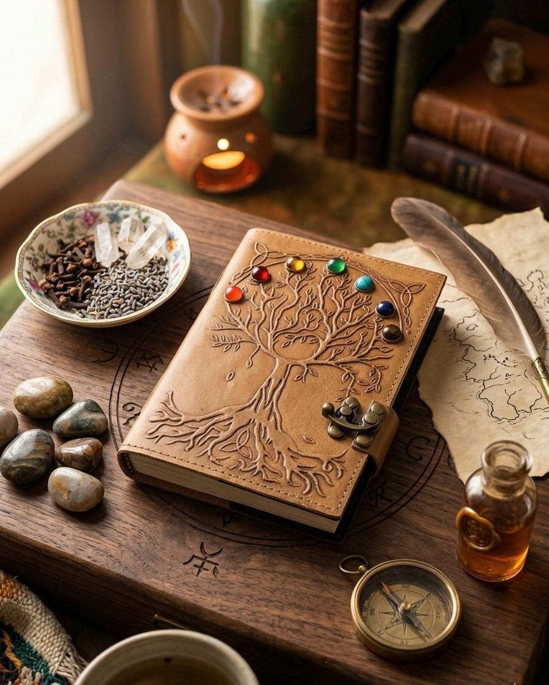 Handmade Leather Tree of Life Journal With Chakra Stones | Vintage Boho ...