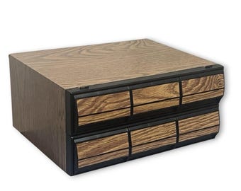 Vintage Pair 3 Drawer Cassette Tape Storage 42 Slot Stackable Faux Wood Grain