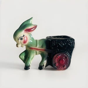 1950s Shawnee Art Pottery USA Hand-Painted Donkey With Cart Planter 6 Vintage