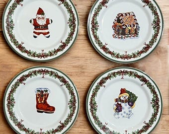Celebraciones navideñas tradicionales de Christopher Radko 4 platos de ensalada y postre de 8.25 pulgadas