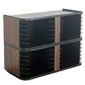 Vintage 12 CD Storage Rack Stackable Pair Faux Wood Grain Desktop Or Wall USA