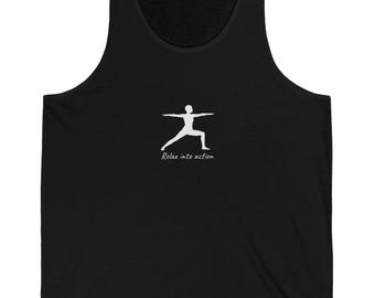 Warrior 2 Yoga Tank Top, Relax Into Action Minimalist Tank, Yoga Teacher Gift, Mindful Movement