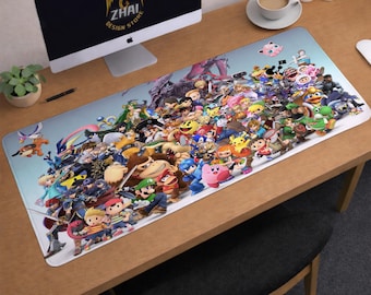 Super Smash Bros Desk Mat | Mario Game Mouse Pad | Large Desk Pad | Gaming Desk Decor