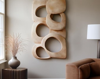 Large Organic Modern Wall Art, 3D Sculptural Wood Wall Decor, Textured Abstract Relief Panel, Neutral Minimalist Wall Hanging