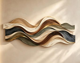 3D Wave Wood Wall Art, Layered Abstract Wood Wall Sculpture, Organic Modern Wall Decor, Neutral Textured Art, Large Living Room Decor