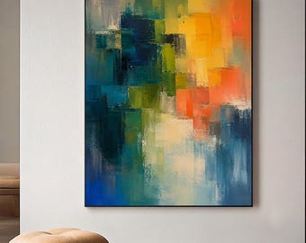 Große bunte abstrakte geometrische Wand Kunst mehrfarbige moderne strukturierte Ölgemälde Leinwand Palettenmesser Wohnkultur