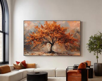 Large original hand-painted Tree of Life, textured landscape wall art, modern living room decoration