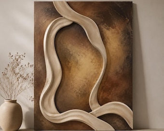 Large Abstract Wood Wall Art, Modern 3D Wooden Sculpture, Organic Curved Relief Panel, Minimalist Neutral Wall Decor
