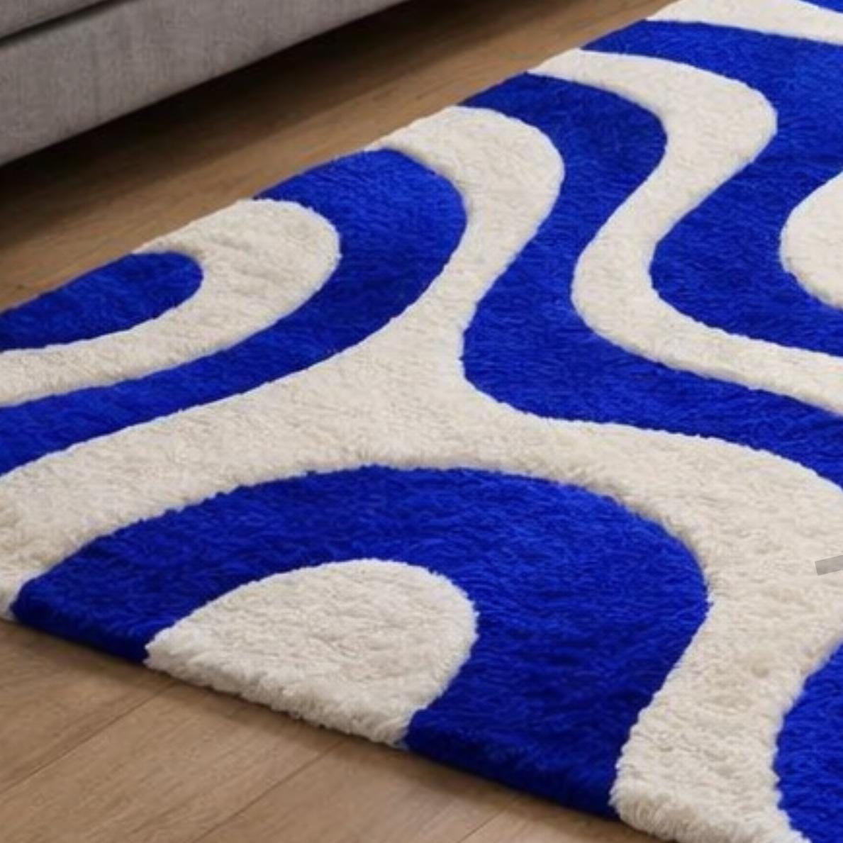 Azure Wave Blue White Abstract Hand Tufted Wool Area Rug Modern ...