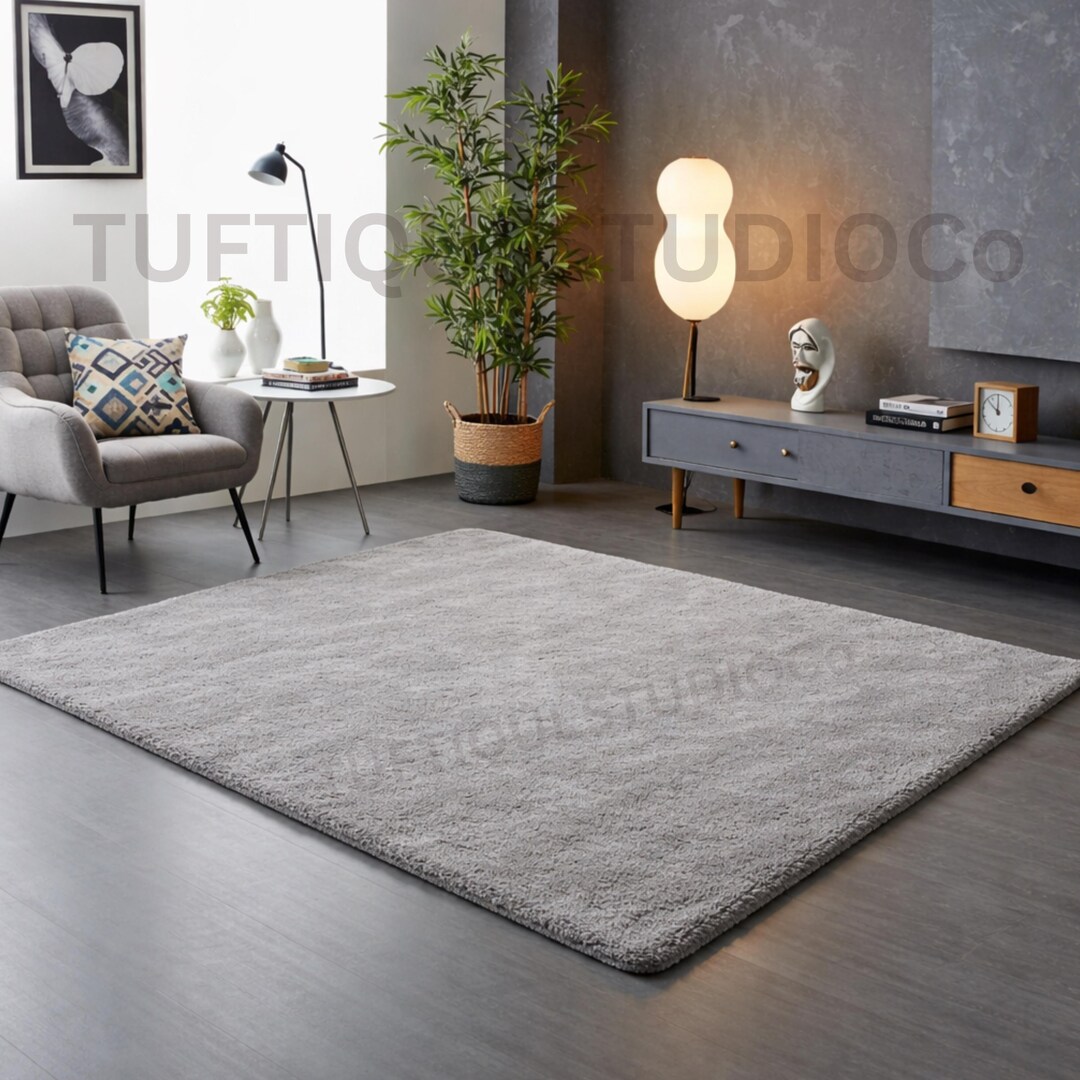 Arctic Cloud Hand Tufted Wool Area Rug 8x10 Plush Solid Grey Modern ...