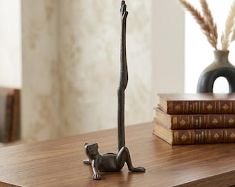 Porte-serviettes en papier yoga grenouille, décoration de cuisine en fonte de cuivre patinée, accessoire de bureau mignon, ornement de salle de bain de ferme, cadeau unique pour lui
