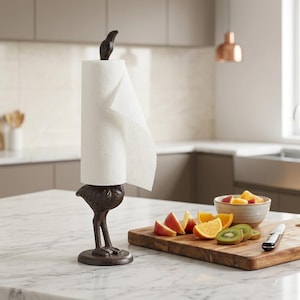 Flamingo Toilet Paper Holder,Black Cast Iron Bathroom Decor,Rustic Kitchen Decor,Cute Bird Desk,Vintage Animal Sculpture for Office & Desk