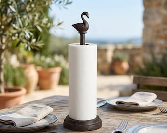 Portarotolo di carta assorbente Iron Swan, organizer rustico da cucina, grazioso accessorio da scrivania, ornamento per bagno e ufficio, regalo unico per lui