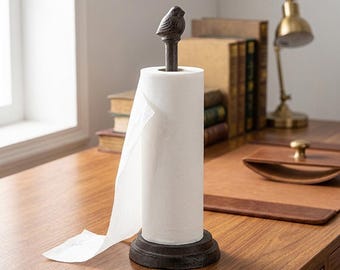 Soporte rústico para toallas de papel con forma de pájaro, soporte de hierro fundido para papel de cocina, decoración de estilo rústico, bonito accesorio de escritorio, adorno de baño, regalo único.