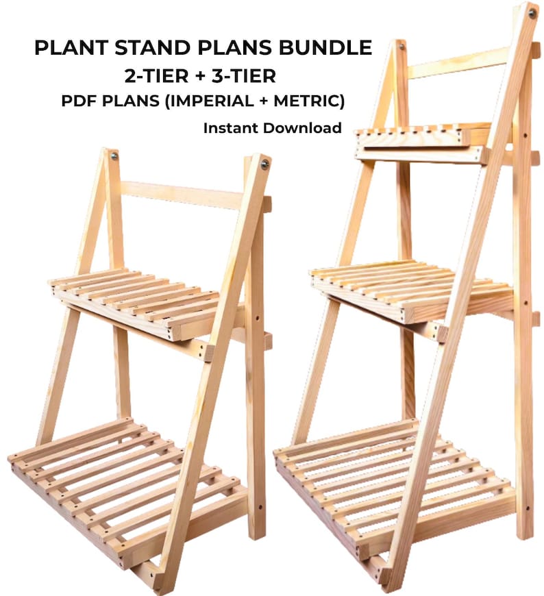 2-tier and 3-tier Plant Stand Plans PDF | Foldable Wooden Shelf | DIY ...