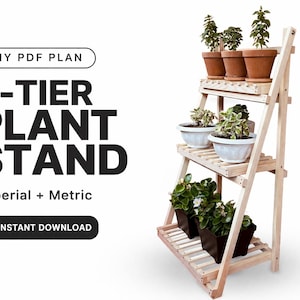 3 Tier Plant Stand Plans | Foldable Wooden Plant Shelf | Indoor Outdoor Use | Imperial & Metric