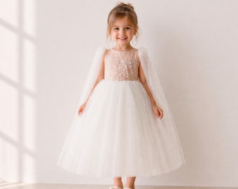 Vestido de niña de las flores, vestido de tul color marfil para niña pequeña, vestido de cumpleaños para niña, vestido de boda para niña, vestido elegante para niñas