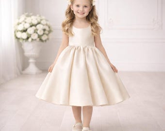 Elfenbein Blumenmädchen Kleid, Handgefertigt Kleinkind Prinzessin Kleid, Satin Kleid für besondere Anlässe, Hochzeit Mädchen Kleid, Geburtstagsparty Kleid