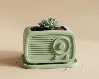 Maceta con forma de radio vintage (archivo STL) / Maceta retro para suculentas (impresión 3D) (descarga digital)