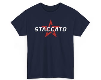 Staccato Star Tee | Music Logo Shirt, Red Star Typography