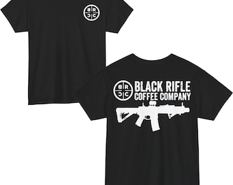 Black Rifle Coffee Company inspired Logo Tee | Rifle Silhouette Enthusiast Back Print