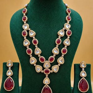 Ruby Red Kundan Necklace Set | Gold Plated Bridal Wedding Jewelry