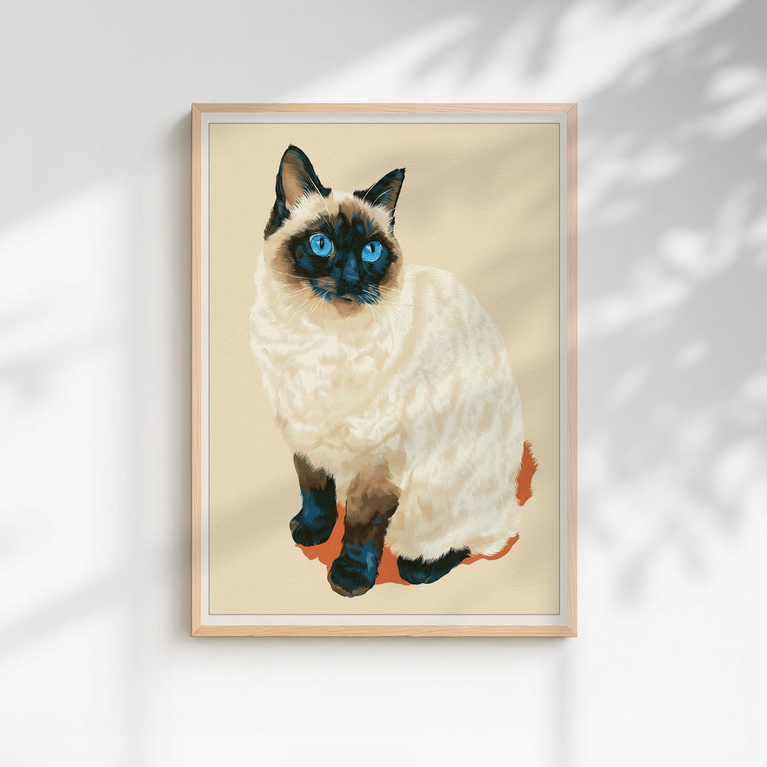 Simplified Cat Colorblock Siamese Cat Art Print, Blue Eyes Colorblock Illustration, Modern Pet ...