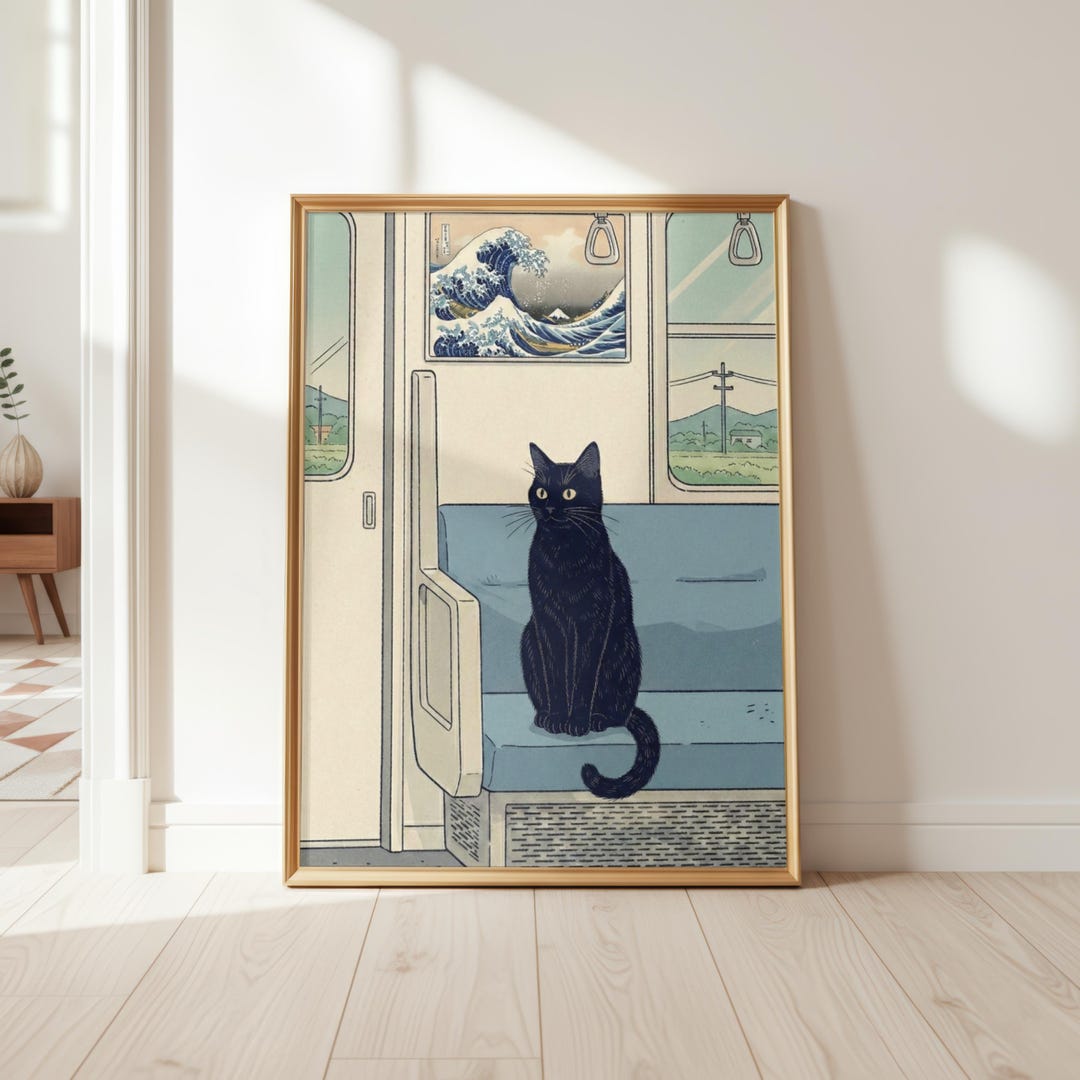 Ukiyo-e Black Cat Art Print – Japanese Train Travel Poster - Etsy