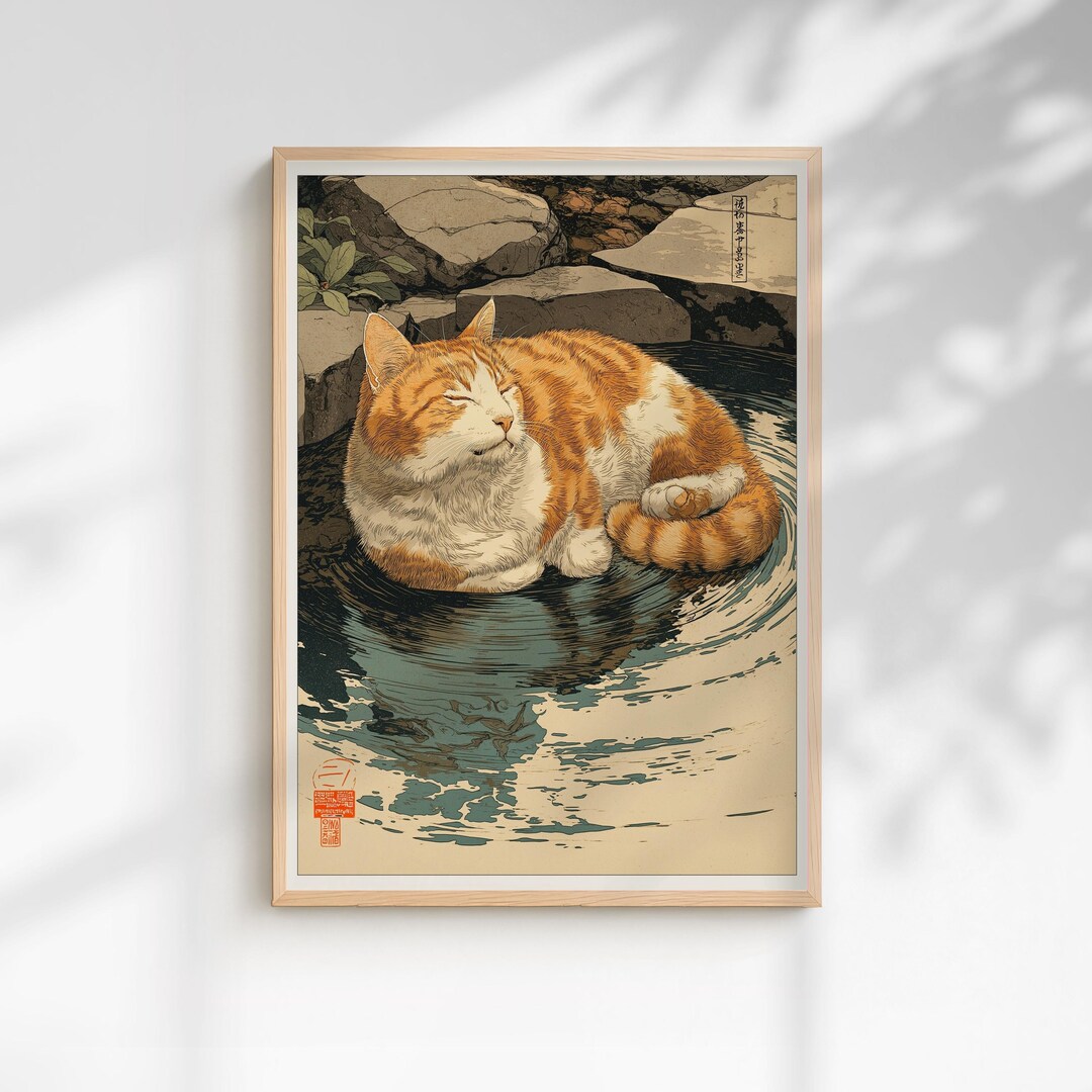 Ginger Tabby Cat by Water Ukiyo-e Style Art Print, Japanese Woodblock ...