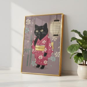 Black Cat Kimono Art Print – Japanese Ukiyo-e Illustration - Etsy