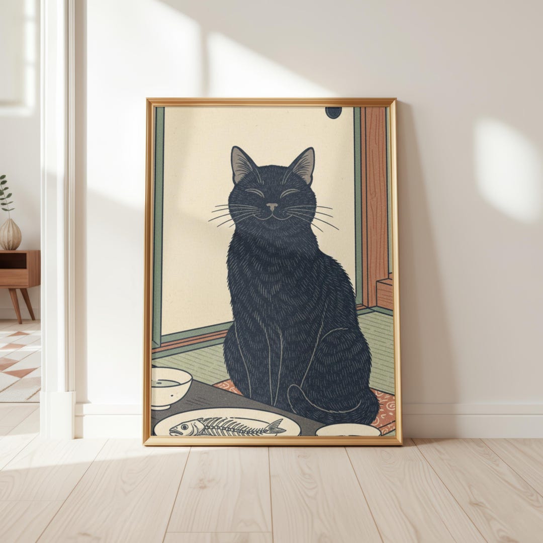 Ukiyo-e Black Cat Art Print – Japanese Minimalist Decor - Etsy