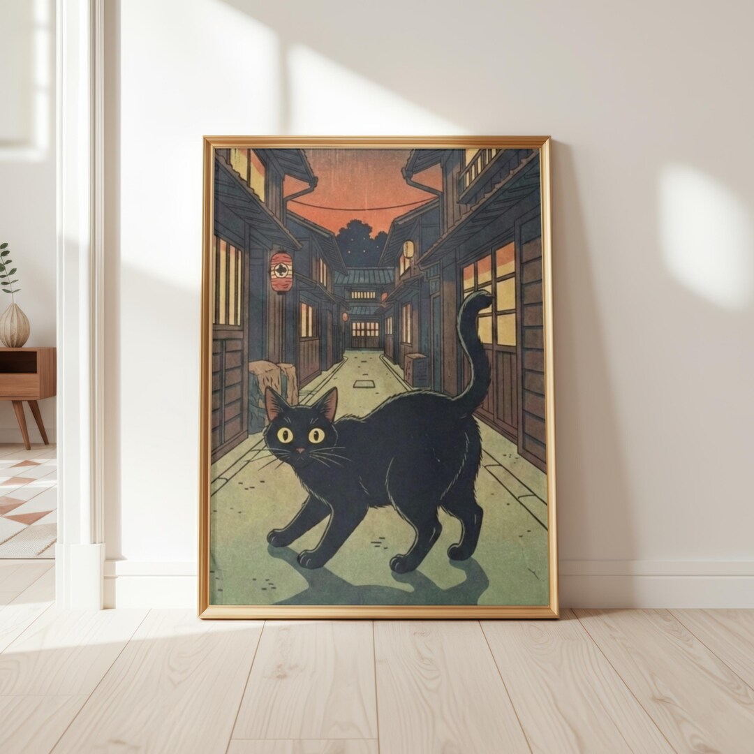 Ukiyo-e Black Cat Art Print – Japanese Alley Lantern Scene - Etsy
