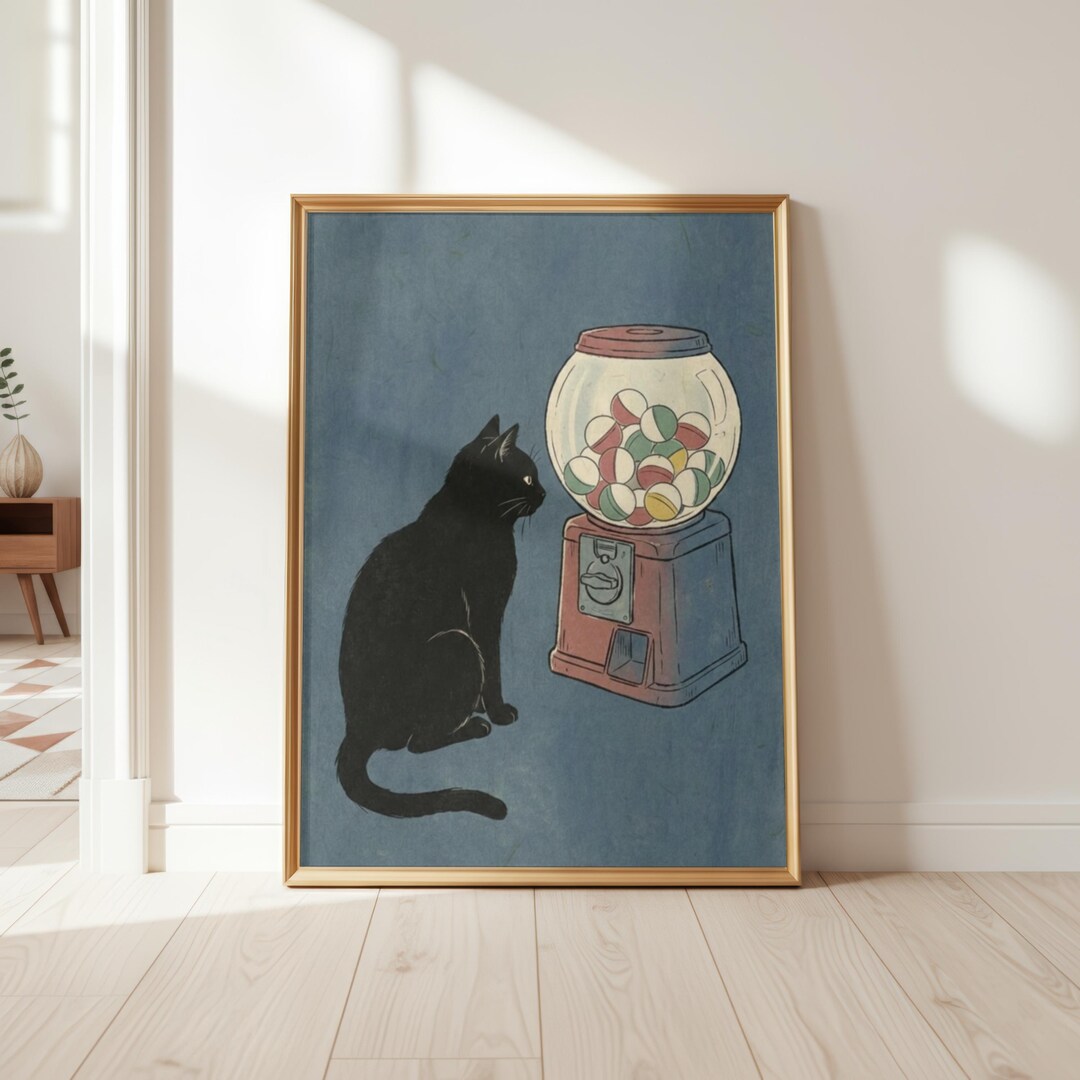 Ukiyo-e Black Cat Art Print – Capsule Toy Machine, Japanese Decor - Etsy