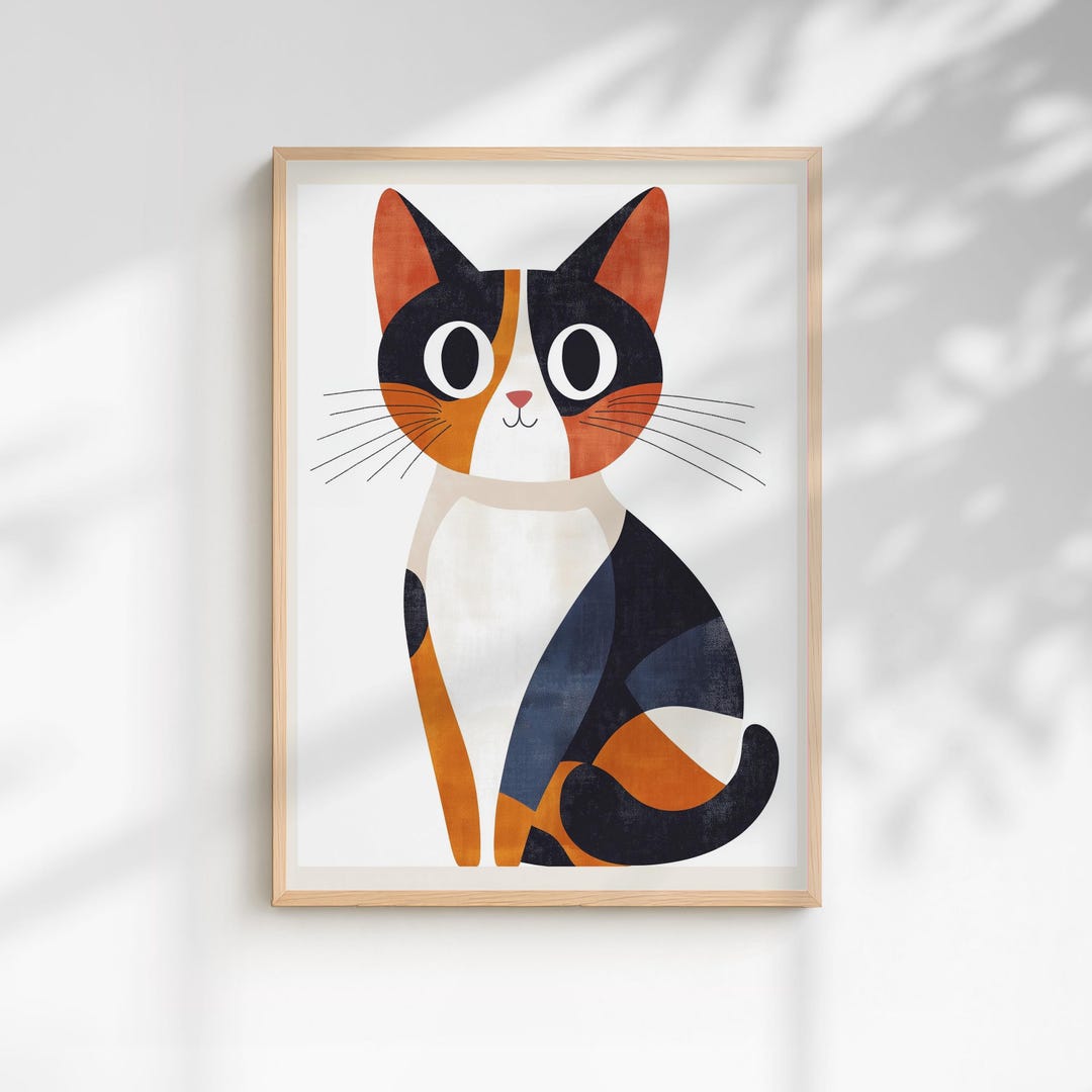 Simplified Cat Colorblock Calico Cat Art Print, Colorblock Minimalist Cat Poster, Modern Japandi ...