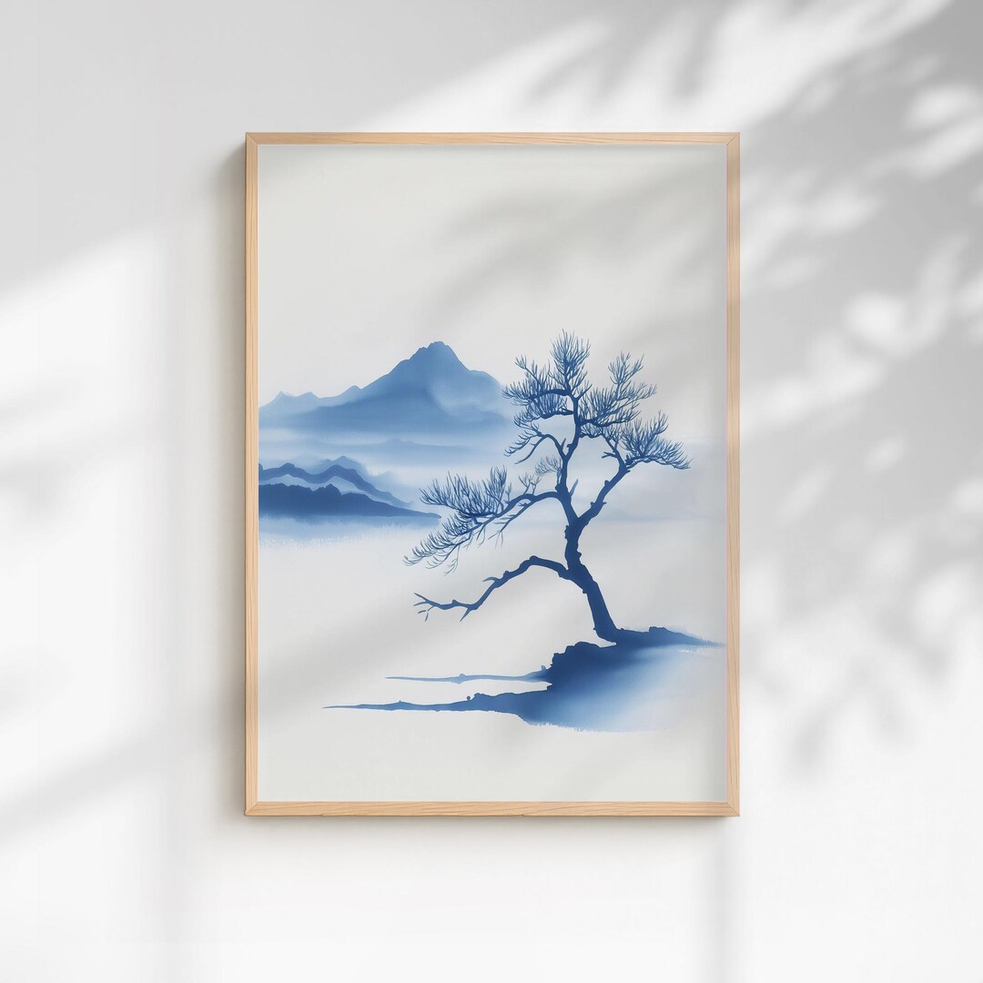 Windswept Pine Tree Japanese Pine Tree Ink Art Print, Sumi-e Zen ...