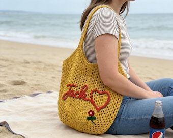 Borsa da spiaggia personalizzata, borsa regalo personalizzata per damigella d'onore, borsa da viaggio per addio al nubilato, bomboniera per lei, borsetta estiva fatta a mano