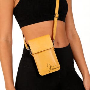 Vegan Leather Phone Crossbody Bag, Clear Perspex Touchscreen Window, Laser Engraved Monogram Cell Phone Purse, Mother's Day Gift for Her