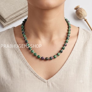 Green Ruby Zoisite Necklace 8mm Round Beads Natural Zoisite Gemstone Jewelry Ruby Green Beaded Necklace Boho Gift for Her Valentine