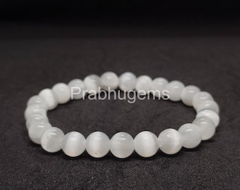 Selenite Bracelet 8mm | Sterling Silver Clasp, Crystal Healing