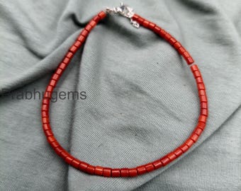 Red Coral Gemstone Bracelet, Sterling Silver Clasp, Minimal Beaded Jewelry
